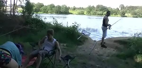  A girl fucked hard by two guys in a camping